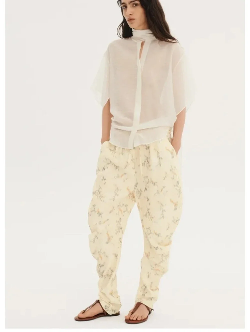 Zara Limited Edition Floral Print Linen Viscose  Relaxed Trousers -sz-L